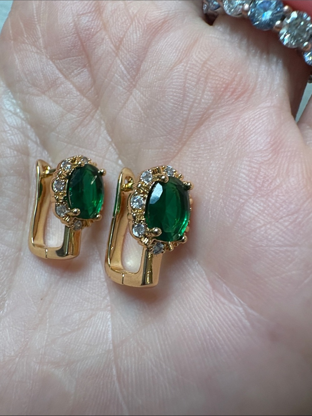 18 k gold plated Emerald Green Crystal Earrings